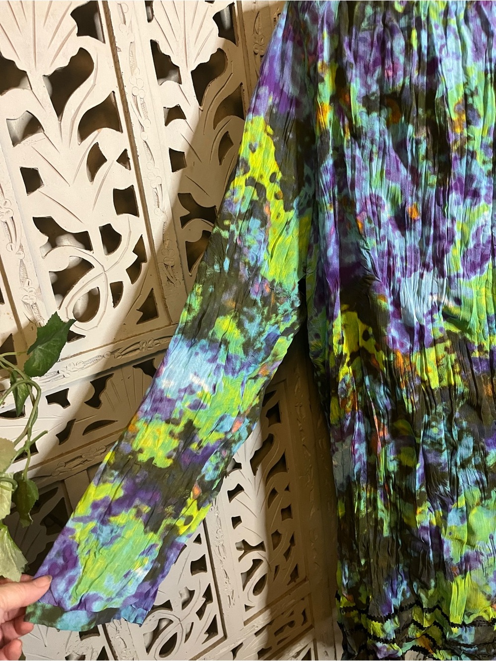 MUSHKA by SIENNA ROSE SHEER PURPLE & MULTICOLOR ABSTRACT TIE-DYE PLUS SIZE TOP - Picture 9 of 12